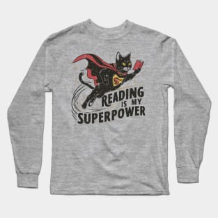 Reading is my Superpower | Cat | Book | Superhero Long Sleeve T-Shirt